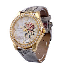 2016 New Fashion Chinese Style Peony Pattern Watch Gilt Digital Quartz Casual Leather Clock Women Dress Cartoon Wristwatch Hot 2024 - buy cheap