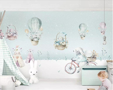 Beibehang-papel tapiz 3d personalizado para sala de estar, mural de ciclismo, conejo, animal, globo de aire caliente, nórdico, para pared de habitación de niños 2024 - compra barato