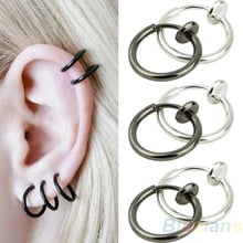 Unissex hip hop clip hoop brincos boby nariz lábio orelha piercing pequenos brincos redondos para mulher jewerly aço inoxidável 2024 - compre barato