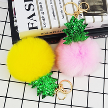 Sequin Glitter Keychain Pineapple Fur Pompom 10cm Ball Key Chains Women Bag Decorative Pendant Car Key Accessories Gifts 2024 - buy cheap