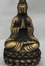 Бесплатная доставка 10 "Старый китайский, буддийский из бронзы сиденье Лотос kwan-инь Те Гуань Инь (железная Гуаньинь) статуя богини 2024 - купить недорого