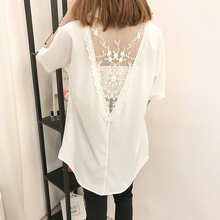 Fashion White Blouse Women Short Sleeve Blusa Oversized Female Vintage Hollow Floral Embroidery Casual Solid Shirt Summer Tops 2024 - buy cheap