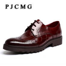 PJCMG New Men's Genuine Crocodile Pattern Leather Pointed Toe Thick soles Lace-Up Cowhide Dress Wedding  Flat Oxford Men Shoes 2024 - buy cheap