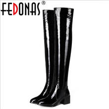 FEDONAS Top Quality Women Autumn Winter Warm Genuine Leather Boots High Heels Cow Patent Leather Boots Plain Stretch Shoes Woman 2024 - buy cheap