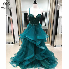 New Teal Ball Gown Evening Dress Long Prom Dresses with Ruffles Spaghetti Straps Organza Formal Evening Dresses for women 2024 - buy cheap
