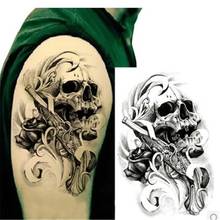 Водостойкие Временные татуировки, 1 шт., сексуальные черные черепа смерти, плечи, 3D татуировки, Мужская хна, искусственная татуировка, рукав, наклейка на руку для боди-арта 2024 - купить недорого