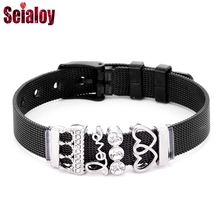 Seialoy novo pulseira de malha de aço inoxidável, para mulheres e homens, faça você mesmo, brilho, coroa, amor, marcas, pulseira, joia, presente 2024 - compre barato