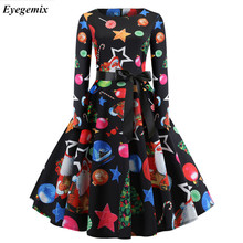 Fashion Winter Vestido Christmas Stocking Print Women's Retro Christmas Dress Santa Claus Print 50S 60s Vintage Party Dresses 2024 - buy cheap