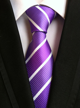 Мужской галстук для рубашки шириной 8 см, уникальный тканый галстук, фиолетовый с белыми полосками 2024 - купить недорого
