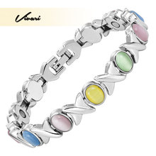 Vivari pulseira feminina clássica com pedras, bracelete magnético colorido de olho de gato em 5 cores 2024 - compre barato