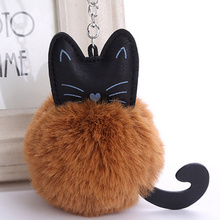 New Fluffy Cat Keychain Pompon Key chain Artificial Rabbit Fur Ball Key Rings Women Bag Car Charm Pendant pom pom holder 2024 - buy cheap