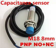 Sensor de capacitância m18 pnp não + nc, sensor de proximidade com abertura normalmente e distância de 4 fios dc com sensor de posicionamento