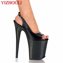 Zapatos de punta abierta de tacón alto de 8 pulgadas para mujer, plataforma de moda, sandalias de boda negras sexys con altura de 20 cm 2024 - compra barato