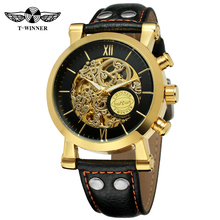 Winner Luxury Brand Golden Case Clouds Hollow Skeleton Watch Genuine Leather Mechanical Watch Men's Self-winding Automatic Watch 2024 - buy cheap