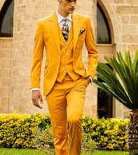 Mustard Yellow Fashion Men's Slim Fit Custom Suits Men Business Prom Wedding Suits 3 Pieces Set Traje Hombre Jacket Vest Pants 2024 - buy cheap