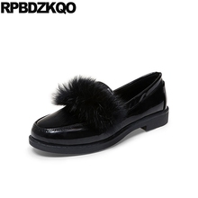 Zapatos planos con lazo de piel para mujer, mocasines de charol de China con punta redonda, sin cordones, a cuadros, color negro, para invierno 2024 - compra barato