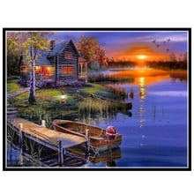 Panno dorado de 14/16/18/27/28, bordado, pintura de paisaje DIY, punto de cruz, kits, punto de cruz del hogar del lago de 14ct 2024 - compra barato