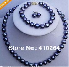 free shipping Fashion jewelry Set 8-9mm Black Freshwater Pearl Necklace Bracelet Earring jewelry set 2024 - buy cheap