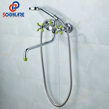 Juego de grifos de bañera de baño, mezclador de baño giratorio de salida de 30Cm de longitud, grifo de ducha de cuerpo de latón cromado para baño, mezclador de agua 2024 - compra barato