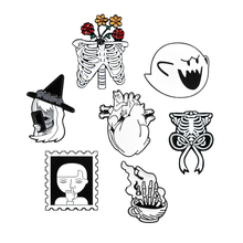 White Skeleton Ribs Brooch Mario Magic Witch Rose Skull Coffee Cup Cat Heart Stamp Enamel Pin Coat Backpack Badge Gothic Jewelry 2024 - buy cheap