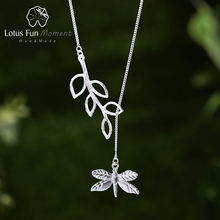 Colar de folhas de libélula com pingente, joia bonita de prata esterlina 925 com estampa de lotus fun 2024 - compre barato