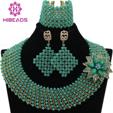 Conjunto de joias de casamento feminino, conjunto exclusivo de joias sólidas, verde e dourada, estilo dubai, frete grátis, wa750 2024 - compre barato