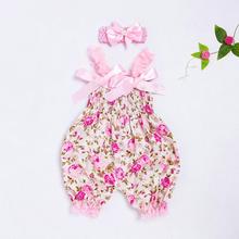 Sleeveless Cotton Floral Romper Headband Set Baby Girls Toddler Kids Outfits Clothes 2019 Fashion Summer 2024 - buy cheap
