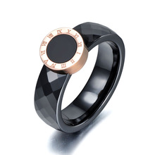 Jeemango anel feminino com algarismos romanos, joia para mulheres, ouro rosa, cor de cerâmica, aço titânio, aliança de casamento para mulheres r17159 2024 - compre barato