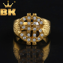 Anel de símbolo dourado de aço inoxidável, pingente da moda em estilo hip hop, pedra clara, anel com pedras cintilantes, jóias de banda de rapper 2024 - compre barato