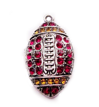 100pcs a lot antique silver color zinc studded with sparkling Football Red and Yellow Gold Crystal Pendant 2024 - buy cheap