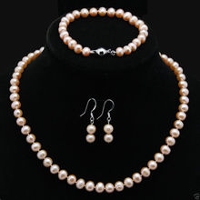 Natural 7-8mm Pink Akoya Cultured Pearl Necklace Bracelet Earrings Jewelry Set 2024 - buy cheap