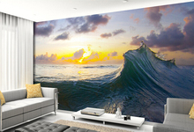 Papel tapiz de paisaje personalizable, murales de olas de Amanecer y mar para dormitorio, Fondo de TV, pared, papel de pared impermeable 2024 - compra barato