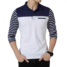 Рубашка-поло мужская с отложным воротником, хлопок, приталенная, полосатая, повседневная, весна-осень 2024 - купить недорого