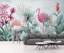 Papel de parede com mural personalizado 3d, plantas tropicais nórdicas, flamingo, para sala de estar, quarto, decoração de parede, pintura de fundo 2024 - compre barato