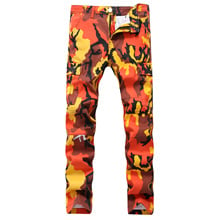 Men's Camouflage orange camouflage straight stretch Pants Motocycle Camo Slim Fit Trousers COOL Fashion Design Slim Casual Pants 2024 - buy cheap