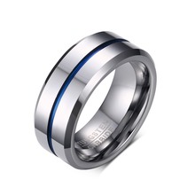 Unisex 8MM Silver Blue Groove Ring For Men Women Simple Tungsten Line Wedding Band bague femme  couple rings  anello uomo 2024 - buy cheap