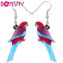 Bonsny Acrylic Elegant Crimson Rosella Parrot Bird Earrings Big Long Dangle Drop Novelty Animal Jewelry For Women Girls Summer 2024 - buy cheap