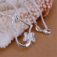 stamped , butterfly silver color  for women necklace jewelry silver jewelry fashion cute Heart pendant snake necklace P090 2024 - buy cheap