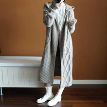 Casaco de lã feminino plus size, blusão solto de manga comprida até a panturrilha feito à mão com capuz 2019 2024 - compre barato
