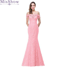 Misshow-vestido de noche largo y Sexy, vestido Formal de encaje rosa con cuentas y hombros descubiertos, sin mangas, 2019 2024 - compra barato