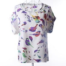 Женская шифоновая футболка с круглым вырезом и цветочным принтом, размеры XXL 2024 - купить недорого