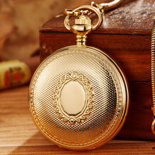 Reloj de cobre Vintage para hombre y mujer, esqueleto Reloj de bolsillo mecánico, cadena Fob, escultura automática dorada, masculino 2024 - compra barato
