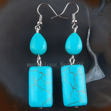 Free Shipping Beautiful  Blue Howlite Beads Earrings Pair MC2132 2024 - buy cheap