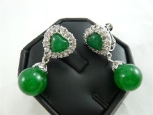 2 choices Wholesale Green/red Natural jade 18KGP Crystal Heart Clip-On Earrings 2024 - buy cheap