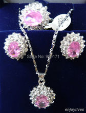 Envío Gratis> Conjunto de pendientes de collar con colgante de cristal de piedra blanca de circonia cúbica rosa 2024 - compra barato