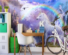 Papel de parede personalizado 3d, mural castelo, castelo, cascata, arco-íris, ponte, cavalo branco, sala de crianças, papel de parede fundo pintado 2024 - compre barato