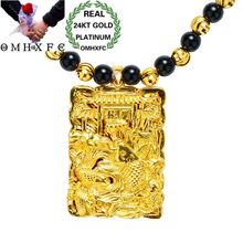 MHXFC Wholesale European Fashion Man Male Party Wedding Gift Vintage Fish Rectangle Beads Real 18KT Gold Pendant Necklace NL168 2024 - buy cheap