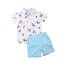 Kids Baby Boy Gentleman Clothes Boy's Formal Suits 2Pcs Summer Printed Lapel Shirts+Button Shorts Child Boy Cotton Outfits 1-5Y 2024 - buy cheap