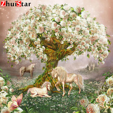 5d алмазная картина Ститч Единорог дерево цветение Алмазная картина полностью квадратная мозаика Стразы картины Вышивка WHH 2024 - купить недорого