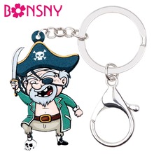 Bonsny-llaveros acrílicos de pirata feliz para Halloween, joyería de dibujos animados para mujeres, niñas, adolescentes, coche, regalo 2024 - compra barato